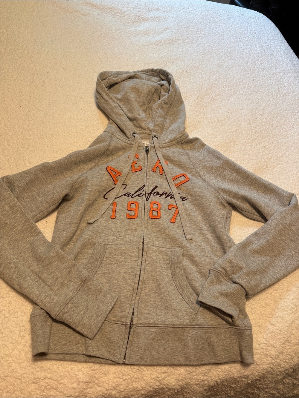 Aeropostale Gray Zip-Up Hoodie with Orange Logo